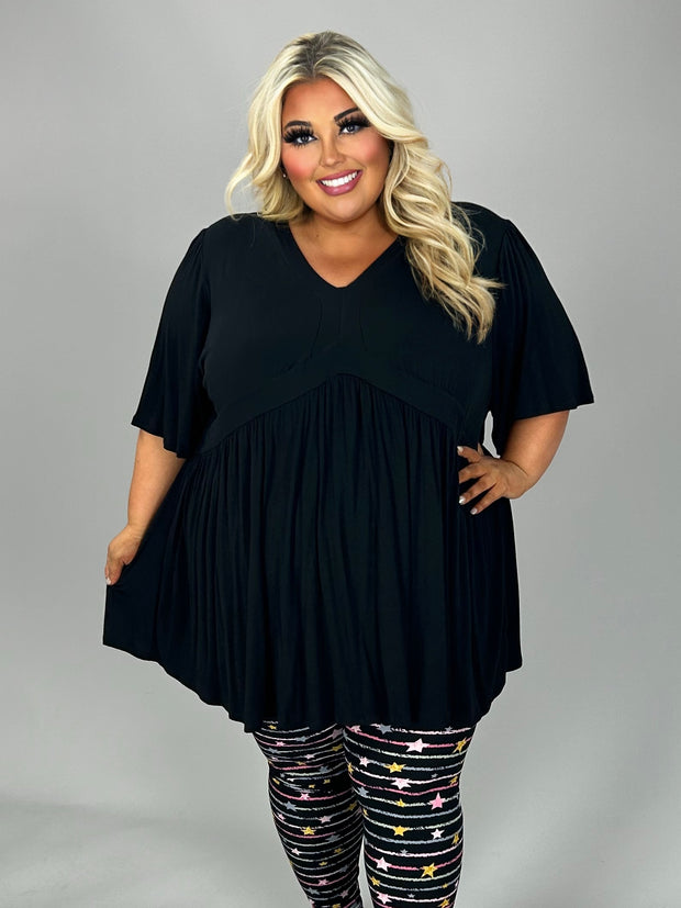 35 SSS {Catching Glances} Black V-Neck Babydoll Tunic CURVY BRAND!!!  EXTENDED PLUS SIZE XL 2X 3X 4X 5X 6X (May Size Down 1 Size)