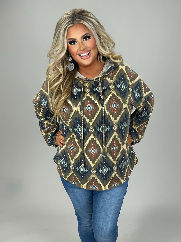 25 HD {Warm And Chic} Mocha Tribal Print Hoodie PLUS SIZE 1X 2X 3X