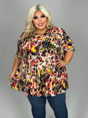 25 PSS {Remember It All} Taupe/Mustard Print V-Neck Top EXTENDED PLUS SIZE 3X 4X 5X