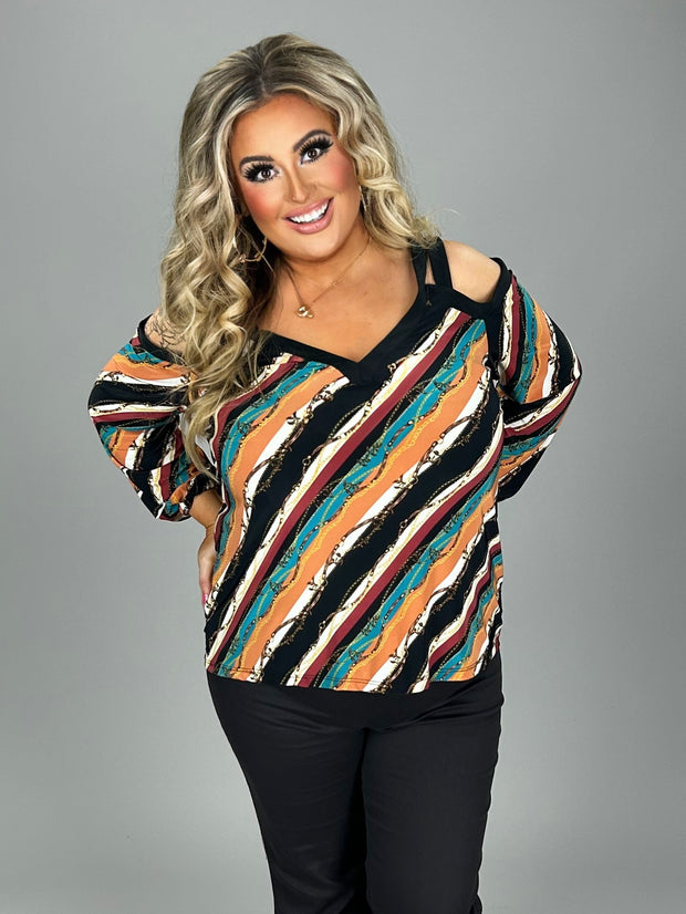 SALE!! OS-A  M-109  {INC} Brown/Multi Cold Shoulder Top Retail $69.50