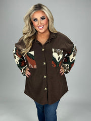 57   OT-W {Touch of Country}  Brown/Print Contrast  Cardigan PLUS SIZE 1X 2X 3X