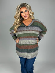 SALE! 12 PLS-G {Sweet Harmony} Gray/Multi  -Color Striped Top  PLUS SIZE 1X 2X 3X