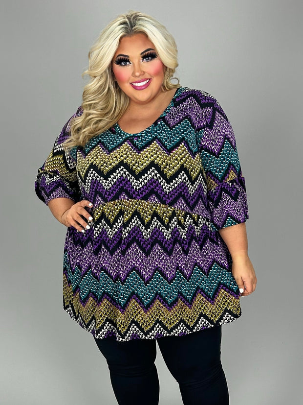 26 PQ {Loving My Life} Purple/Multi Zig-Zag Print V-Neck Top EXTENDED PLUS SIZE 3X 4X 5X {True To Size}