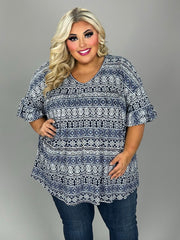 54 PSS {Be Inspired} Navy Multi Print Ruffle Sleeve Top EXTENDED PLUS SIZE 4X 5X 6X