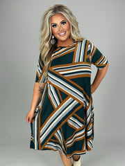 24 PSS {Heart Of Gold} Hunter  Green Geo Print Dress PLUS SIZE  1X 2X 3X