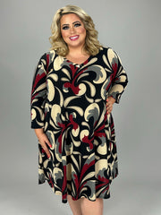 32 PQ {Turn A Few Heads} Black/Burgundy Paisley Print Dress PLUS SIZE 1X 2X 3X