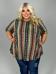 25 PSS {Sending My Love} Black/Brown Striped Paisley Top EXTENDED PLUS SIZE 4X 5X 6X