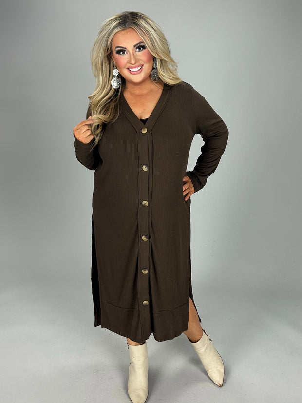 SALE! 22 OT-J {Close To You} Brown Ribbed Button Up Duster PLUS SIZE 1X 2X 3X