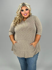 37 HD {Day In My Life} Taupe V-Neck Hoodie w/Kangaroo Pocket CURVY BRAND!!! EXTENDED PLUS SIZE 3X 4X 5X  (May Size Down 1 Size)