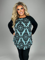 20 CP {Only One Way} Teal/Black Tribal Print Dolman Sleeve Top PLUS SIZE 1X 2X 3X