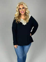 32 SD {Shine Like A Diamond} Black Top w/Ivory Crochet Neck PLUS SIZE 1X 2X 3X