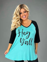 16 GT {Hey Y'all} Teal/Black Graphic Tee CURVY BRAND!!! PLUS SIZE XL 2X 3X 4X 5X 6X (May Size Down 1 Size)