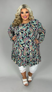 25 PQ {All My Life} Navy Mint Paisley Ruffle Hem Tunic EXTENDED PLUS SIZE 3X 4X 5X