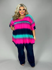 39 PSS {Say Less} Hot Pink Mint Navy Stripe Ruffle Sleeve Top EXTENDED PLUS SIZE 4X 5X 6X