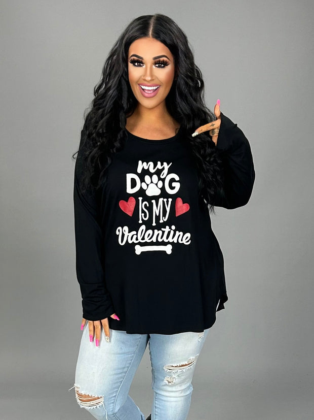 SALE!!  GT-R "My Dog Is My Valentine" Black Long Sleeved Top  PLUS SIZE 1X 2X 3X