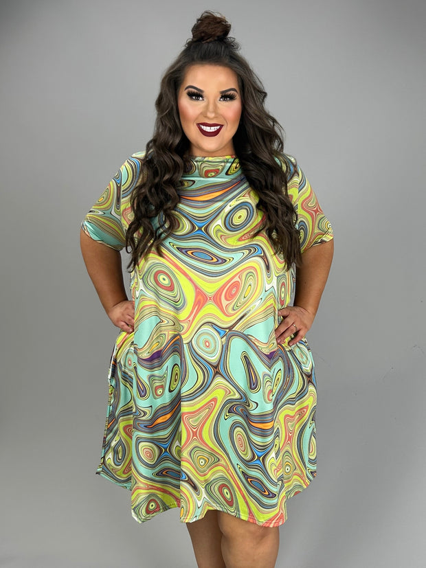 SALE!! 24 PSS {Lovestruck} Lime/Orange Swirl Print Dress PLUS SIZE XL 2X 3X