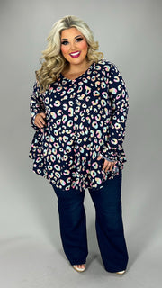 63 PLS {All I've Got} Navy Pink Leopard V-Neck Top EXTENDED PLUS SIZE 3X 4X 5X