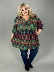 44 PSS {Striking View} Green/Pink Zig Zag Babydoll V-Neck Top EXTENDED PLUS SIZE 3X 4X 5X