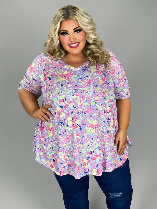 32 PSS {New Love Interest} Lavender Floral V-Neck Top EXTENDED PLUS SIZE 3X 4X 5X