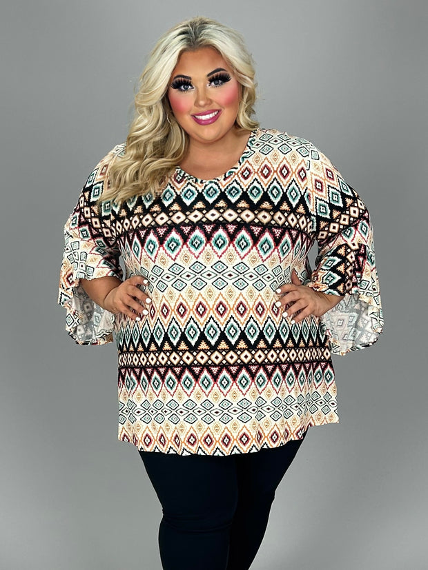 25 PQ {Desert Retreat} Ivory/Rust/Black Tribal Print Top EXTENDED PLUS SIZE 4X 5X 6X