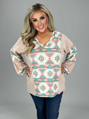 54 CP-Q {The Desert Awaits} Dusty Pink Tribal  Print Top PLUS SIZE 1X 2X 3X