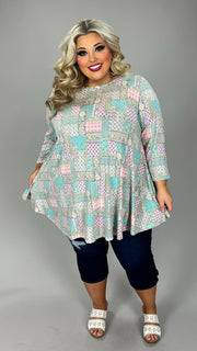 47 PQ {Patch Made In Heaven} Mint Pink Patchwork Top EXTENDED PLUS SIZE 3X 4X 5X