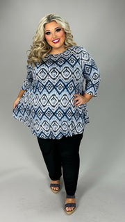 22 PQ {Blowing Your Mind} Blue/Ivory Printed Top EXTENDED PLUS 4X 5X 6X