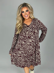 15 PLS-Z {Zebra Affair} Wine Zebra Print V-Neck Dress PLUS SIZE 1X 2X 3X