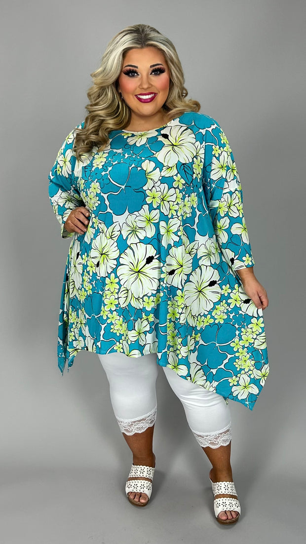 35 PQ {Sound Advice} Jade Lime Hibiscus Asymmetrical Top EXTENDED PLUS SIZE 3X 4X 5X