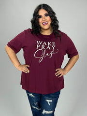 SALE!! 54 GT-H {Wake Pray Slay} Burgundy Graphic Tee PLUS SIZE 3X