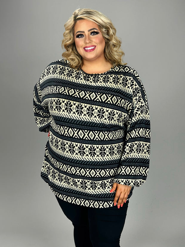 39 PLS {Not Just Anybody} Grey/Black Mixed Print Top EXTENDED PLUS SIZE 3X 4X 5X