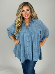 SALE!! 39 SQ-E {Bring On The Fun} Umgee Dusty Blue Swiss Dot Tunic PLUS SIZE XL 1X 2X