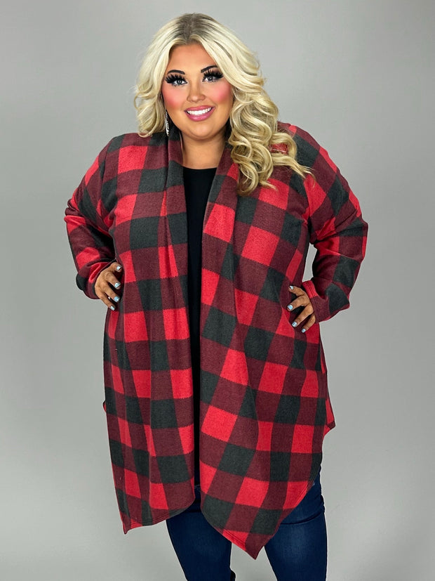 30 OT {Cool Weather} Red/Black Plaid Long Cardigan EXTENDED PLUS SIZE 3X 4X 5X