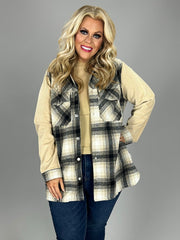 24 OT-B {Class Is In} Umgee Taupe Plaid Shacket PLUS SIZE XL 1X 2X