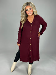 23 OT-O {Close To You} Dk. Burgundy Ribbed Button Up Duster PLUS SIZE 1X 2X 3X