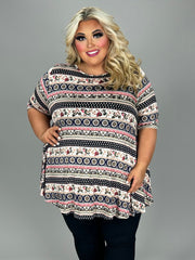 36 PSS {A Girl Like Me} Ivory Mixed Print Striped Top EXTENDED PLUS SIZE 3X 4X 5X