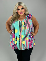 41 SV {Full Circle} Mint Circle Print V-Neck Top EXTENDED PLUS SIZE 4X 5X 6X