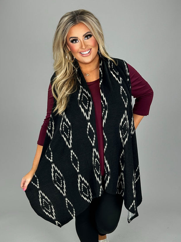 SALE! 19 OT-J {By Your Side} Black Tribal Print Vest  PLUS SIZE 1X 2X 3X