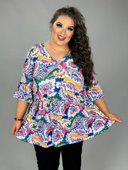 47 PSS {Subtle Charm} White Paisley Print Babydoll Top EXTENDED PLUS SIZE 3X 4X 5X