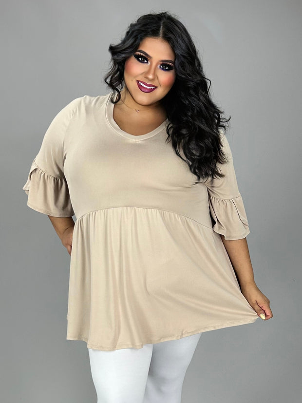 SALE!! 73 SQ {Capture Simplicity} Lt. Taupe V-Neck Babydoll Top EXTENDED PLUS SIZE 3X 4X 5X