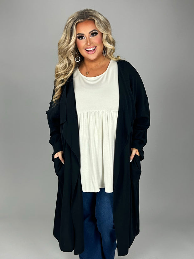 17 OT {Obsessed} Black Sweater Duster w/Pockets PLUS SIZE 1X 2X 3X