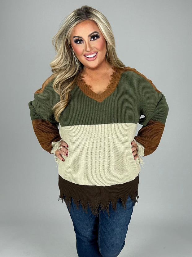 59 CP-B {Emotional Overload} Olive Combo Sweater PLUS SIZE 1X 2X 3X