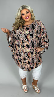 56 PQ {In Other Words} Black Paisley Cascading Sleeve Top EXTENDED PLUS SIZE 3X 4X 5X