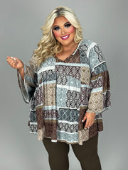 66 PQ {Classic Idea} Mocha Patchwork Print Babydoll Top CURVY BRAND!!! EXTENDED PLUS SIZE 4X 5X 6X