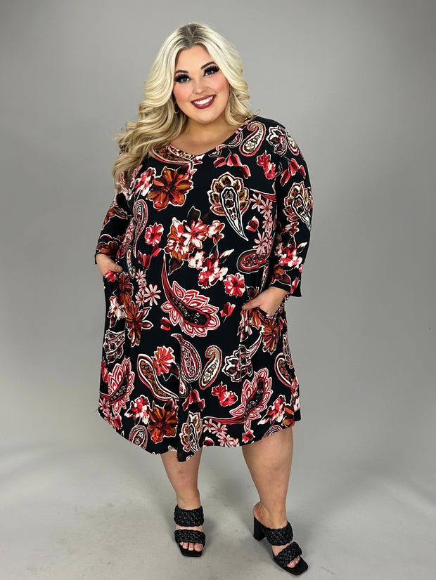 24 PQ {Fool For You} Black Red Floral V-Neck Dress EXTENDED PLUS SIZE 3X 4X 5X