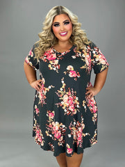 19 PSS {My Secret Garden} Charcoal Pink Floral V-Neck Dress EXTENDED PLUS SIZE 4X 5X 6X