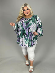 61 PQ {Good For Me} Green Purple Floral Tie Neck Top EXTENDED PLUS SIZE 3X 4X 5X