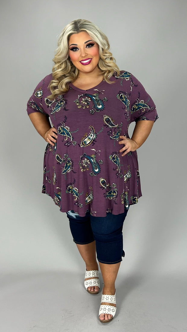 51 PSS {Never Look Back} Eggplant Paisley V-Neck Top EXTENDED PLUS SIZE 3X 4X 5X