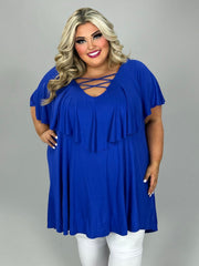 50 SSS {Down To Dazzle} Royal Criss-Cross Ruffle Tunic EXTENDED PLUS SIZE 4X 5X 6X