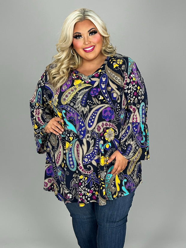 25 PQ {Social And Chic} Navy/Purple Paisley V-Neck Tunic EXTENDED PLUS SIZE 3X 4X 5X